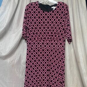 London Times Pink and Black Geometric Midi Dress